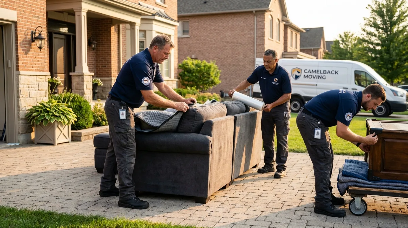 Large estate moving crew wrapping furniture in Stamford, TX