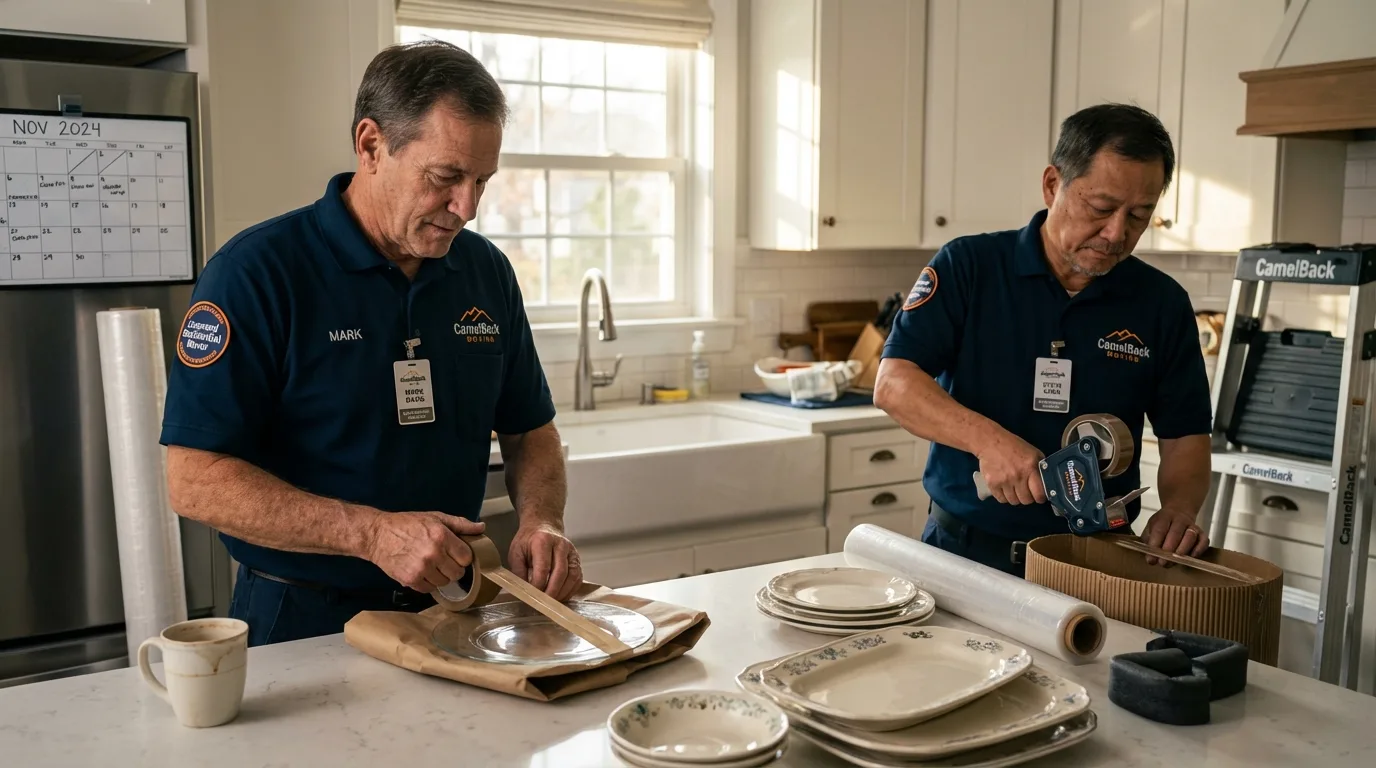 Professional crew packing kitchen dishware in Stamford, TX